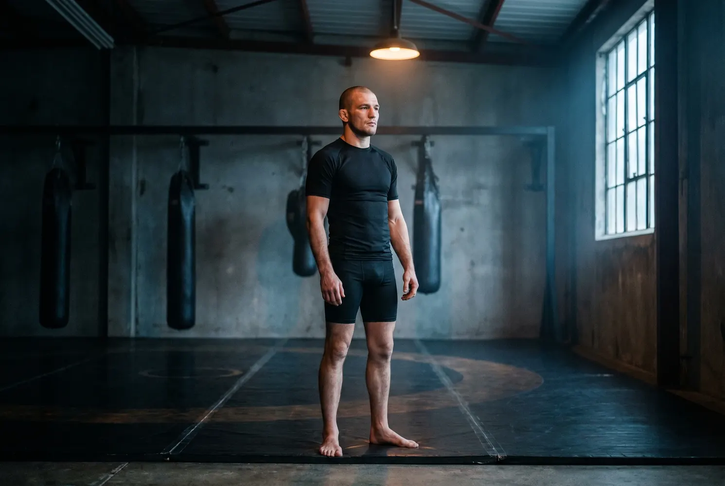 Fighter alone in the camp gym