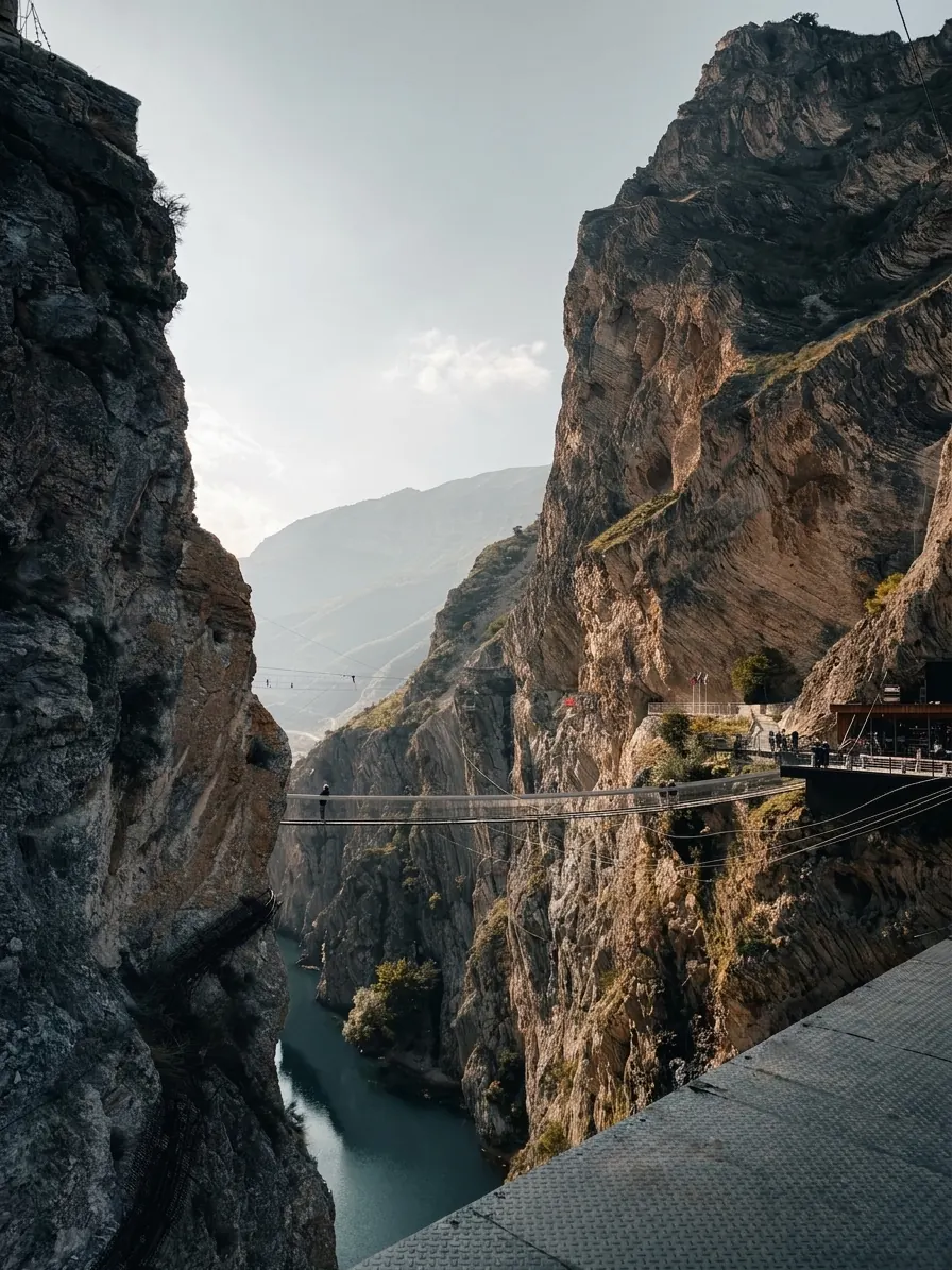Canyon de Sulak, passerelle sur les falaises