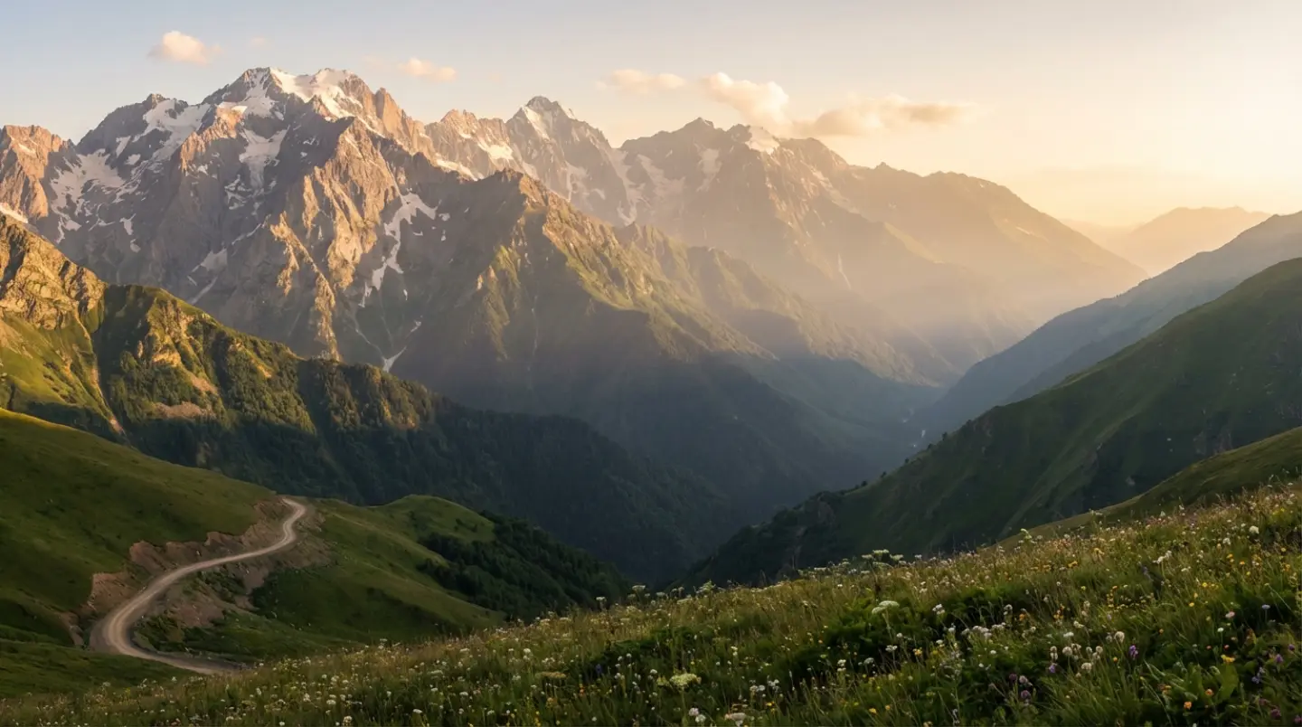 Panorama du Caucase, chaîne enneigée